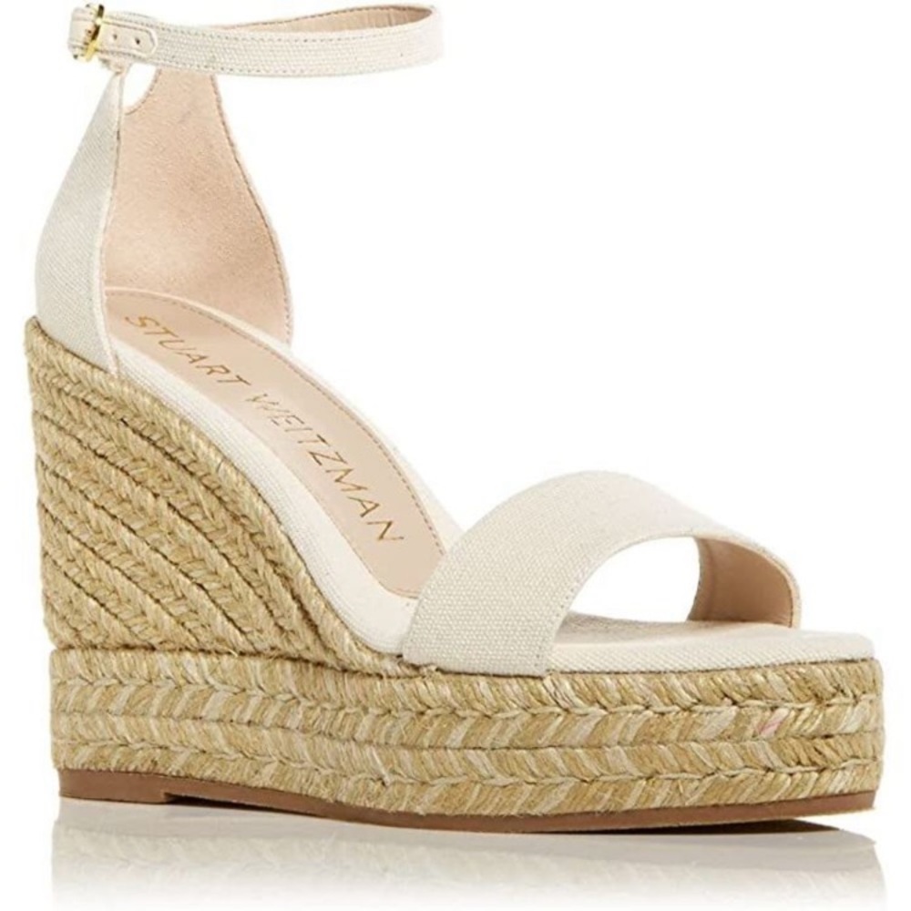 Stuart Weitzman Floria Wedge Platform Espadrille Sandals in Natural Wide Sizes - Picture 14 of 14